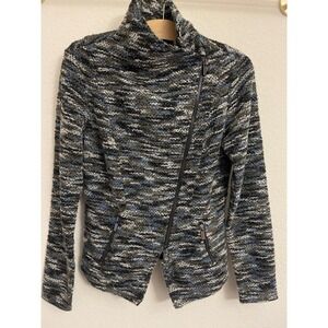 Halogen Womens‎ XS Asymmetrical Zip Up Tweed Knit Jacket Gray Blue Black